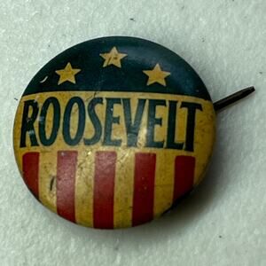 Antique Roosevelt Campaign Pin Red Stripe, White Stars on Blue FDR 1930's Small